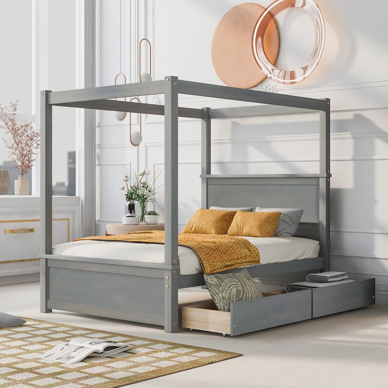 Full Size Canopy Platform bed with two Drawers