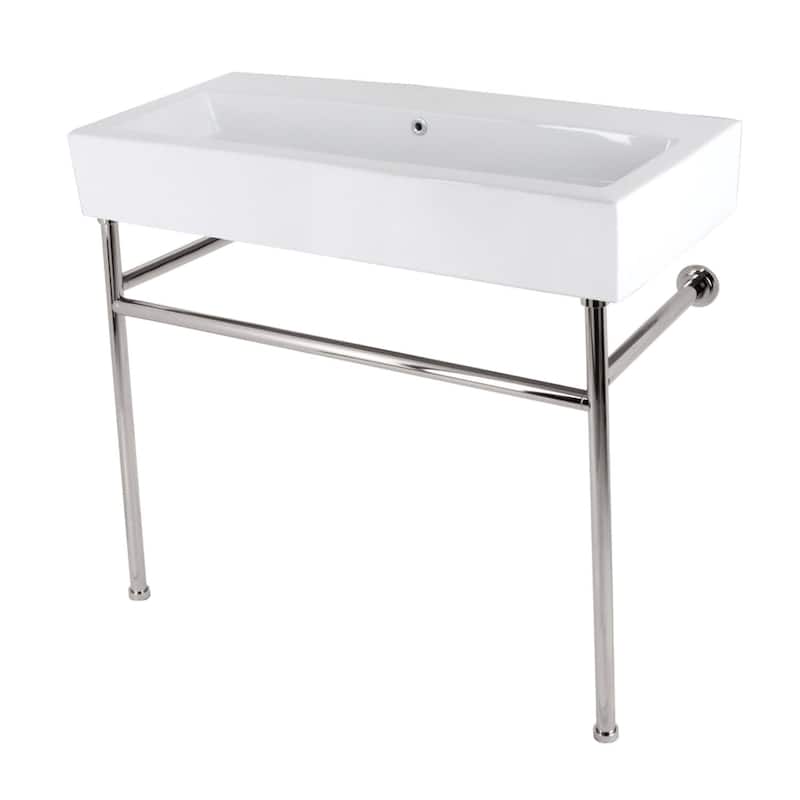 Kingston Brass VPB3917H.ST New Haven 39-3/8" Rectangular Ceramic, - White / Polished Nickel