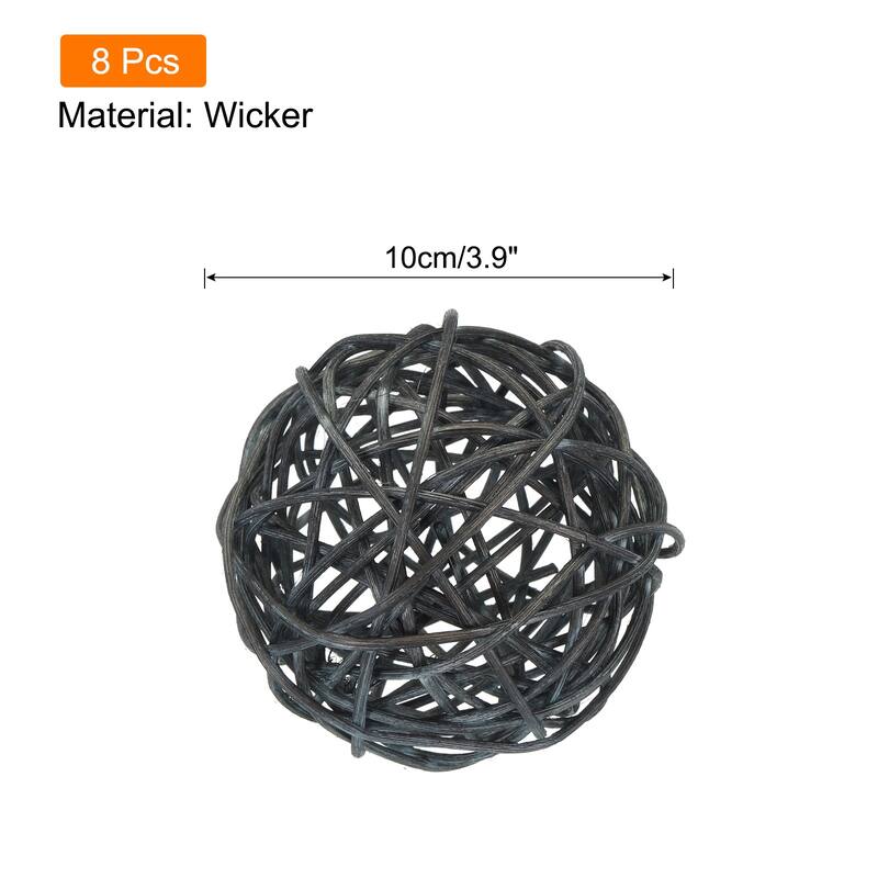 Wicker Rattan Balls 3.9 Inch Rattan Decorative Balls for Vase Fillers - Black - 8 Pcs
