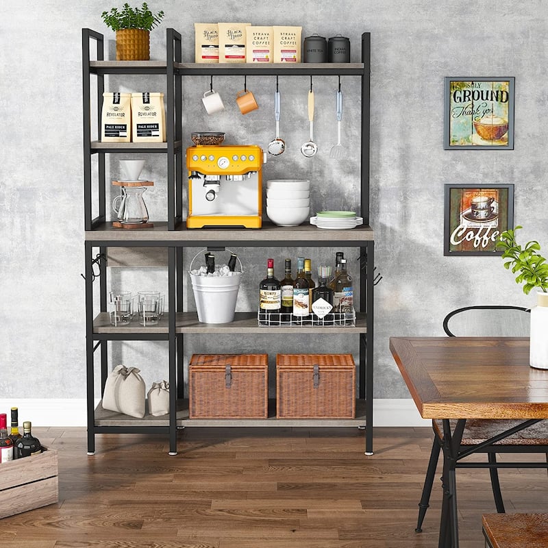 43 inch Kitchen Bakers Rack with Microwave Stand 5-Tier Kitchen Utility Storage Shelf Rack and10 Hooks for Kitchen Living Room