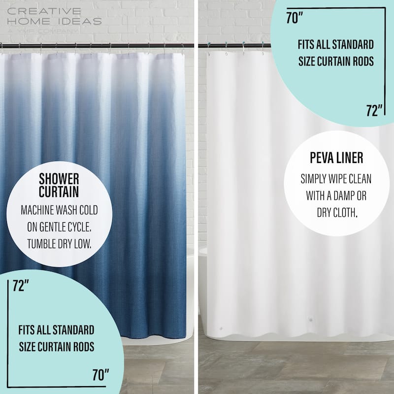 14-Piece Bath/Shower Set - Ombre Shower Curtain, Hooks & PEVA Liner