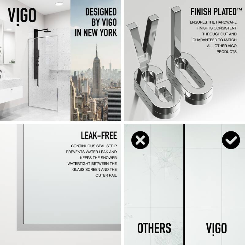 VIGO Meridian 34" W x 74" H Framed Fixed Shower Screen