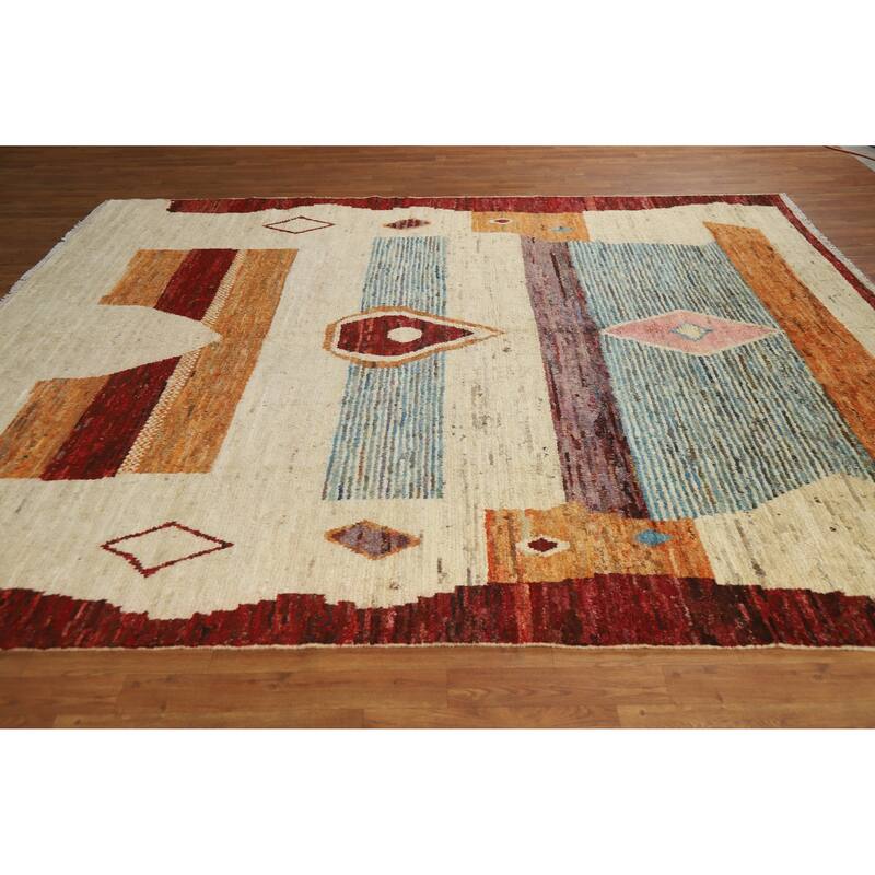 Geometric Moroccan Oriental Rug Hand-Knotted Bedroom Wool Carpet - 8'2" x 9'8"