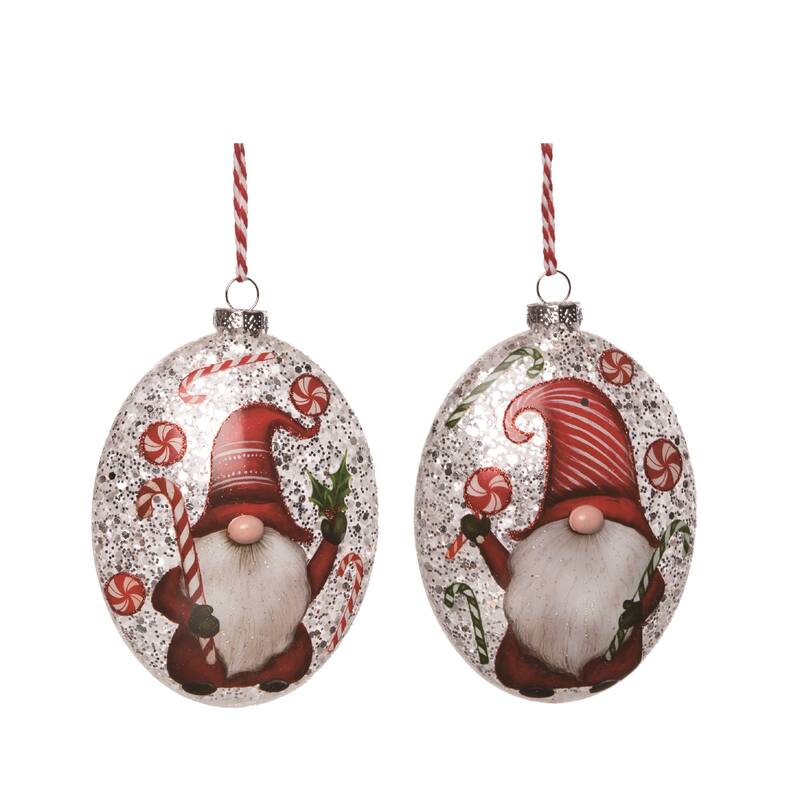 Transpac Glass Painted Gnome w/Nose Ornament Set of 2 Christmas Home Decorations
