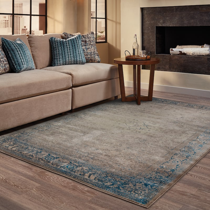 Vista Home Melin Faded Traditional Blue/ Beige Rug - 9'10" x 12'10" - Blue/Cream
