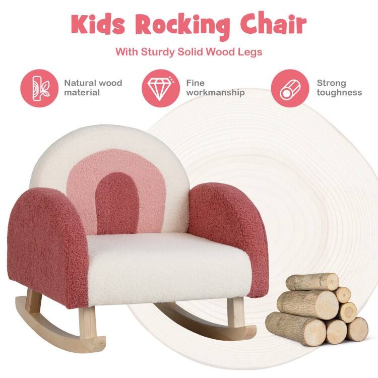 Children's Velvet Rocking Chair with Solid Wood Legs - 20" x 19.5" x 20"(L x W x H)
