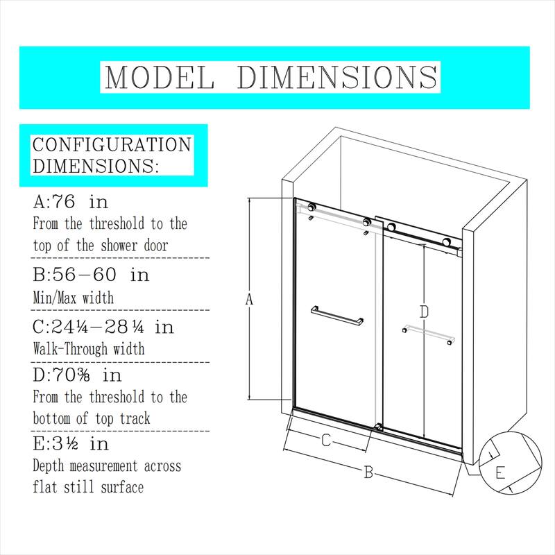 60''W x 76''H Frameless Double Sliding Soft-Close 3/8 inches Glass Shower Door in Brushed Gold/Nickel/Black - 60'' x 76'' - Brushed Gold