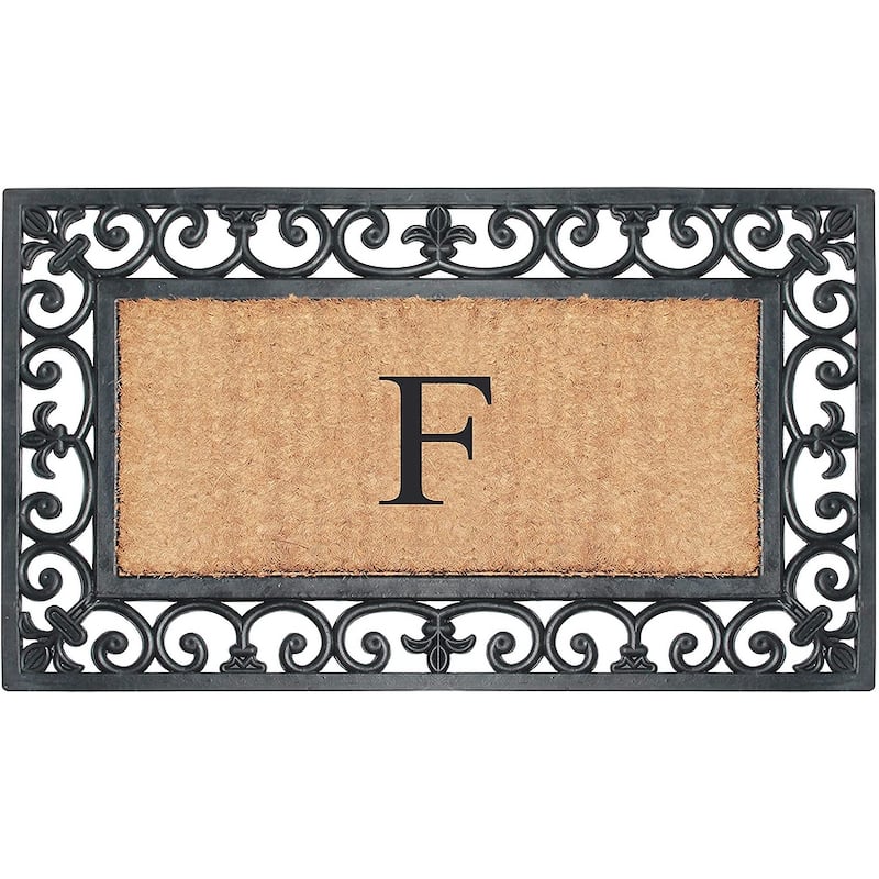 A1HC Rubber and Coir Paisley Border Monogrammed Outdoor Doormat Black, 18"X30" - F
