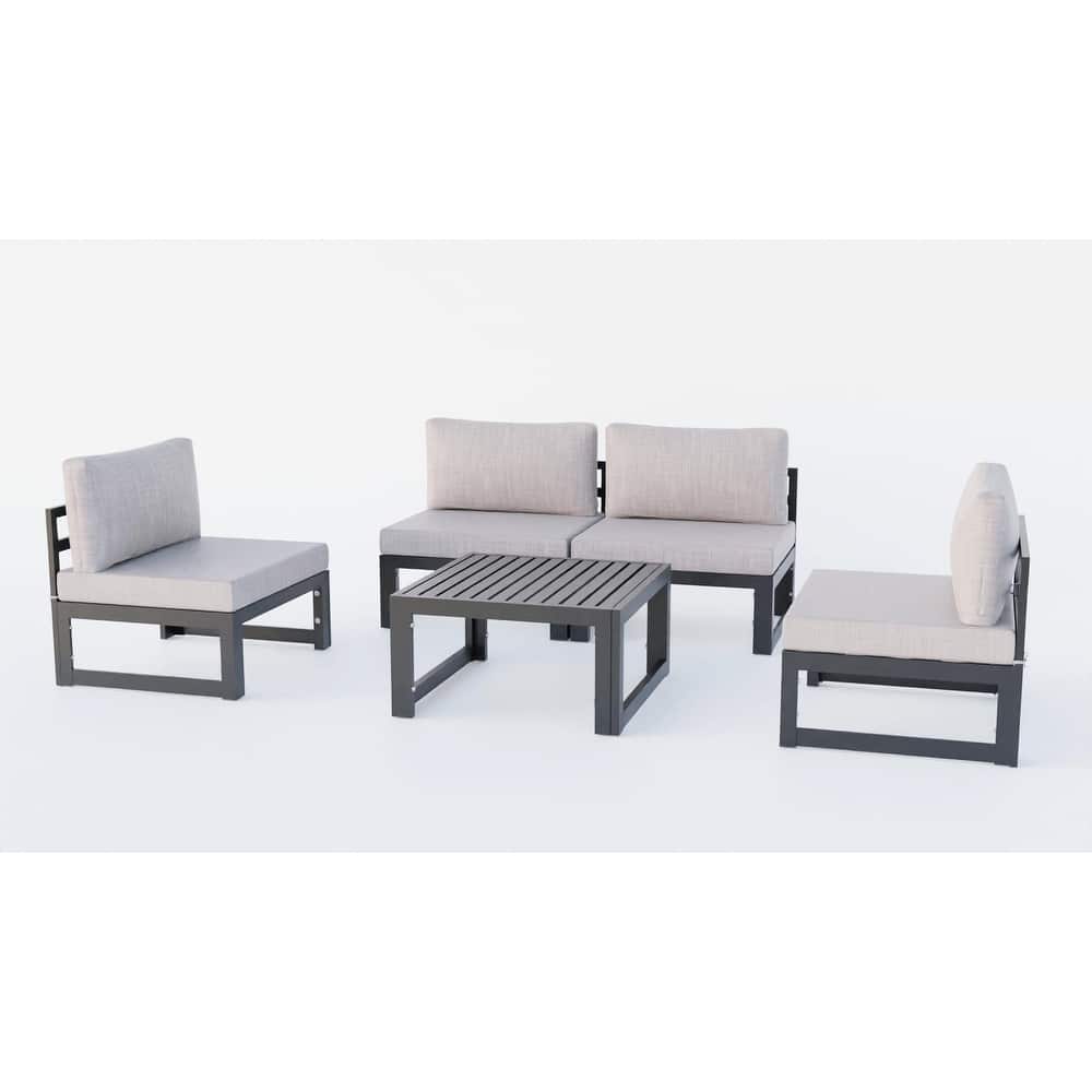 Chelsea 5-Piece Modern Armless Patio Sectional and Coffee Table for Patio Garden Summer Yard Porch