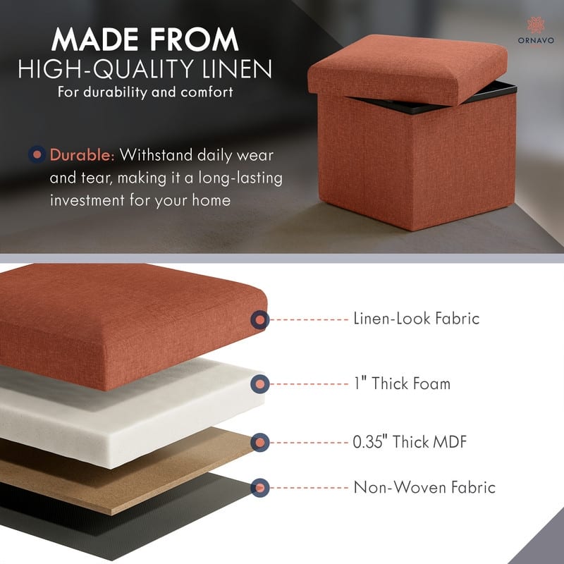 2 Pack Small Foldable Square Storage Ottoman Cube