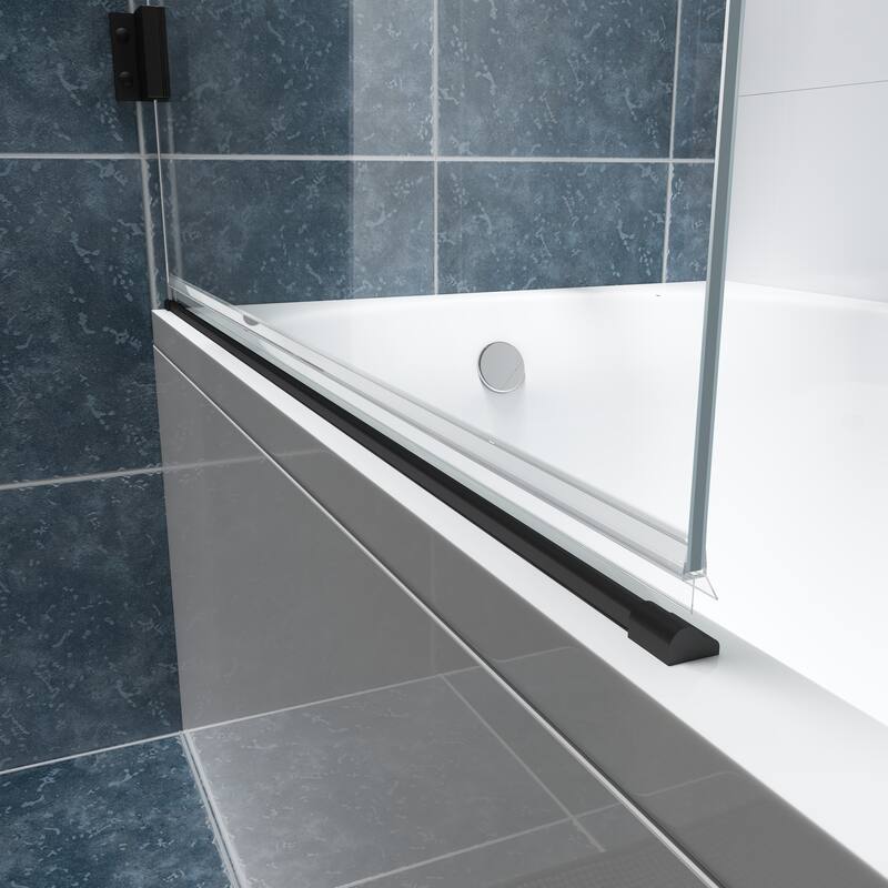 FELYL 34" W x 58" H Hinged Frameless Tub Door with Heat Soaking Process and Protective Coating Clear Glass