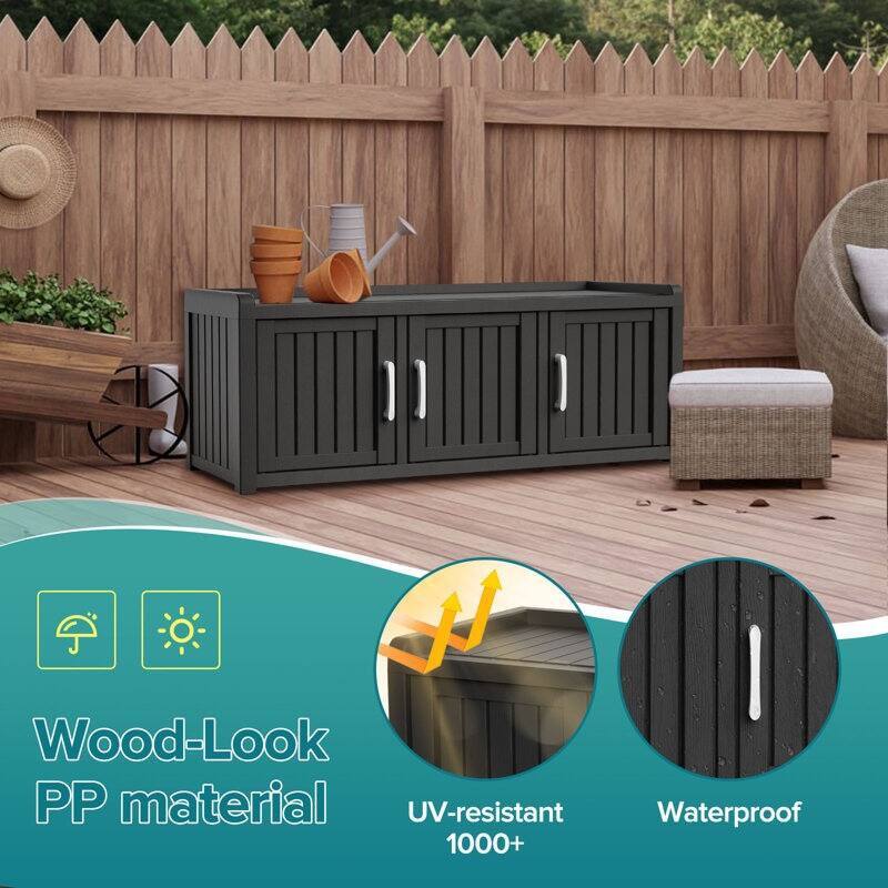 47" Shoe Storage Cabinet, Waterproof Durable Resin Shoe Closet for Indoor Outdoor, 3 Doors