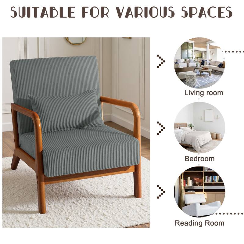 Uixe Mid Century Solid Wood Upholstered Corduroy Accent Chair