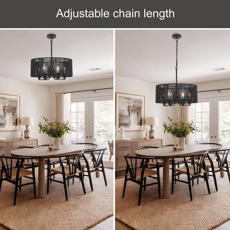 6-Light Boho Farmhouse Handwoven Paper Rope Rattan Chandelier