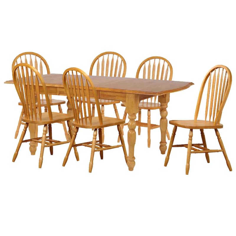 Extendable Dining Set 7 Piece Oak Table & Chairs Seats 8 Retro Arrowback Design