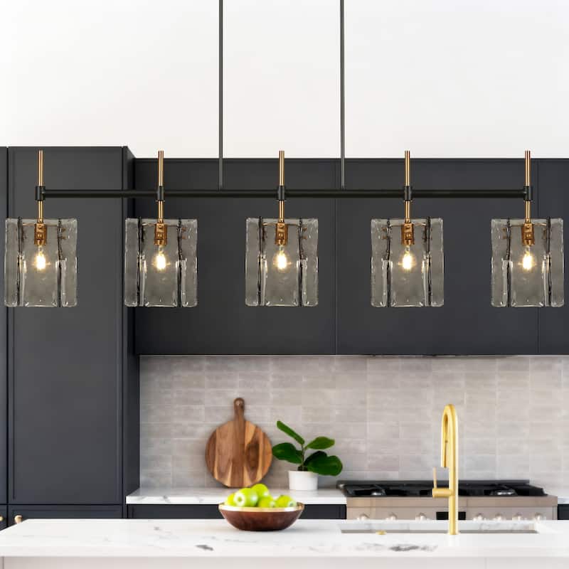 Kasy Modern 63 IN 5-Light Chandelier Oversized Black Kitchen Island Light - 63" W × 7.9" D × 17.1" H