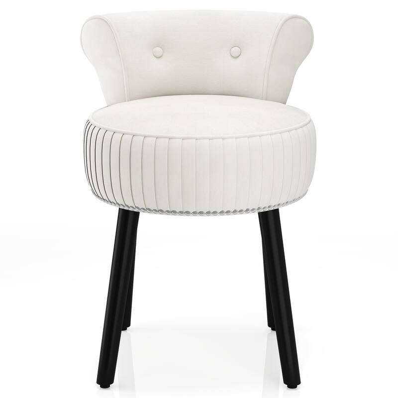 Gymax Velvet Vanity Chair w/ Back Tufted Low Back & Solid Wood Legs
