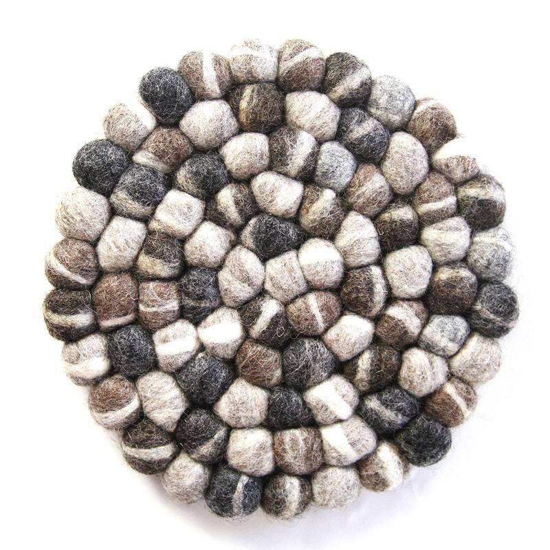 The Curated Nomad Southard Neutral Felt Ball Trivet - Shades of Grey