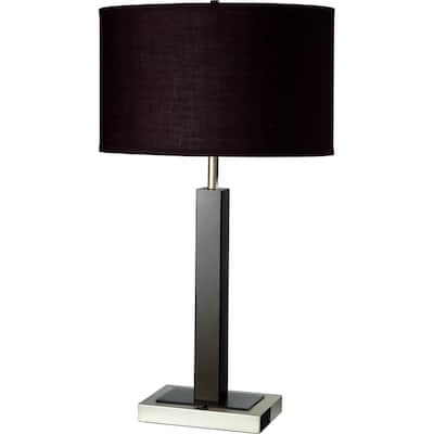 30" Black Polyresin Table Lamp With Brown Classic Drum Shade - 17" x 11" x 30"