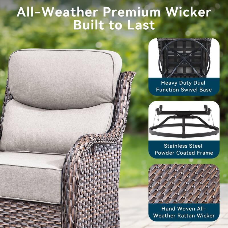 Pocassy 5/7PCS Patio Swivel Chairs 30 Inch Fire Pit Table