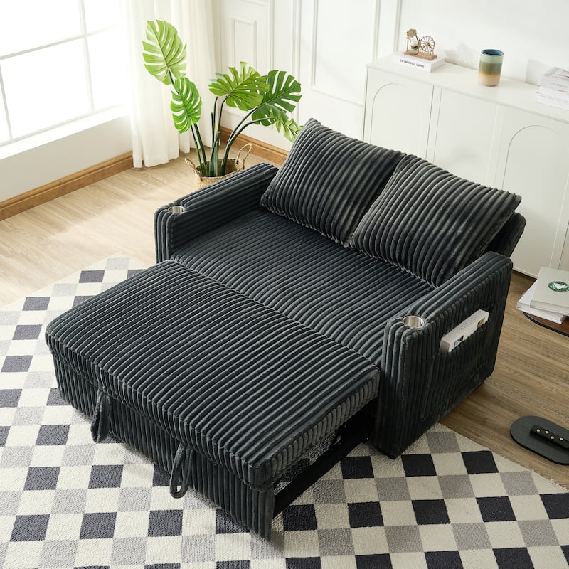 Sleeper Sofa Couch with Pull Out Bed, Convertible Sofa Bed, Loveseat Daybed with Side Pockets & USB Ports