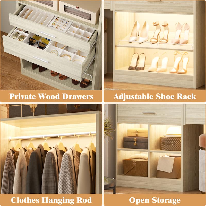 135" Set of 4 Closet System with 7 Drawers and 4 Hanging Rods, Heavy Duty Walk-In Closet Organizer with Adjustable Shoe Rack