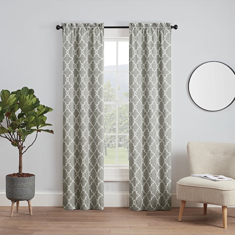 Pairs to Go Vickery Printed Trellis Rod Pocket Window Curtain Panel Pair, 2 Pack - 84 Inches - Grey