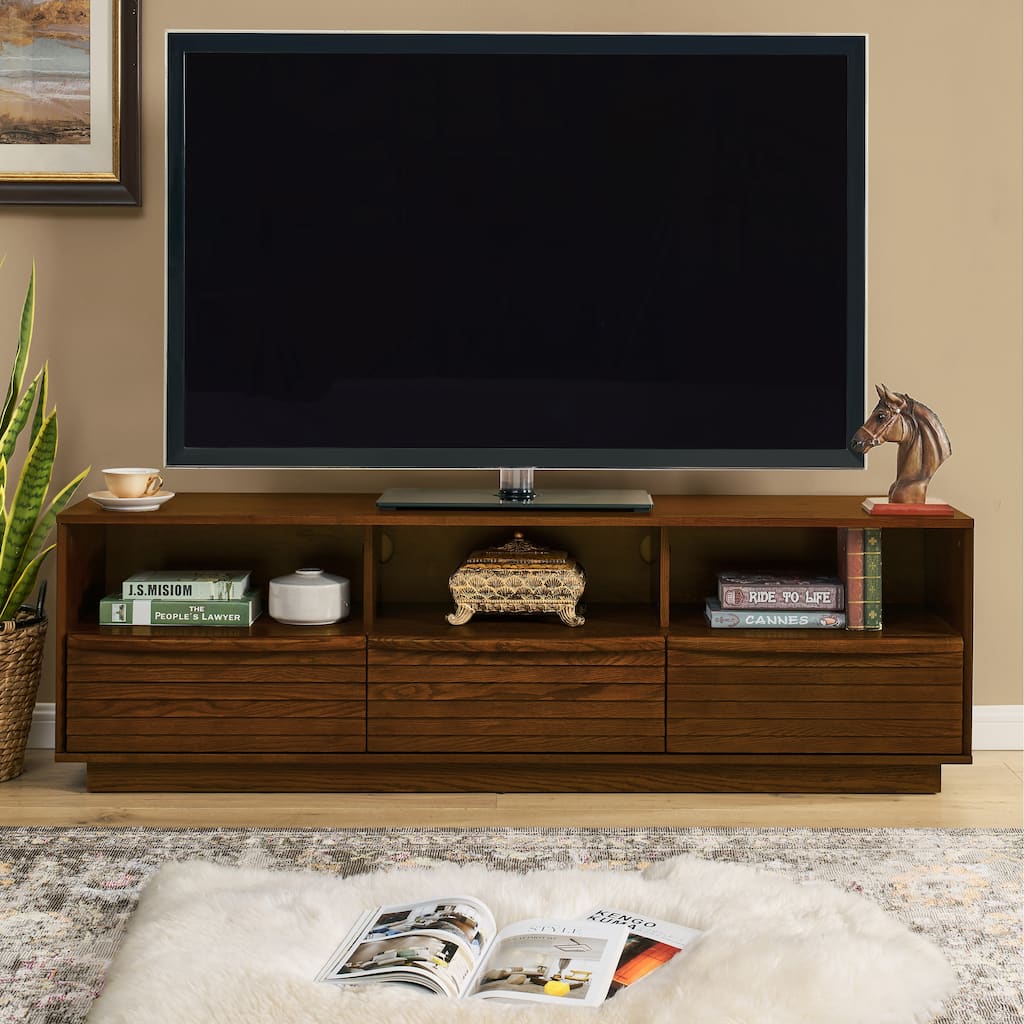 Mid-Century Modern TV Stand for TVs up to 75", Living Room Entertainment Cabinet Media Console Table with Drawers