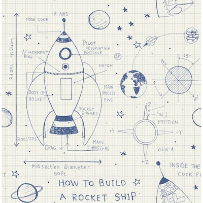 Seabrook Designs Day Dreamers Rocket Ship Unpasted Wallpaper