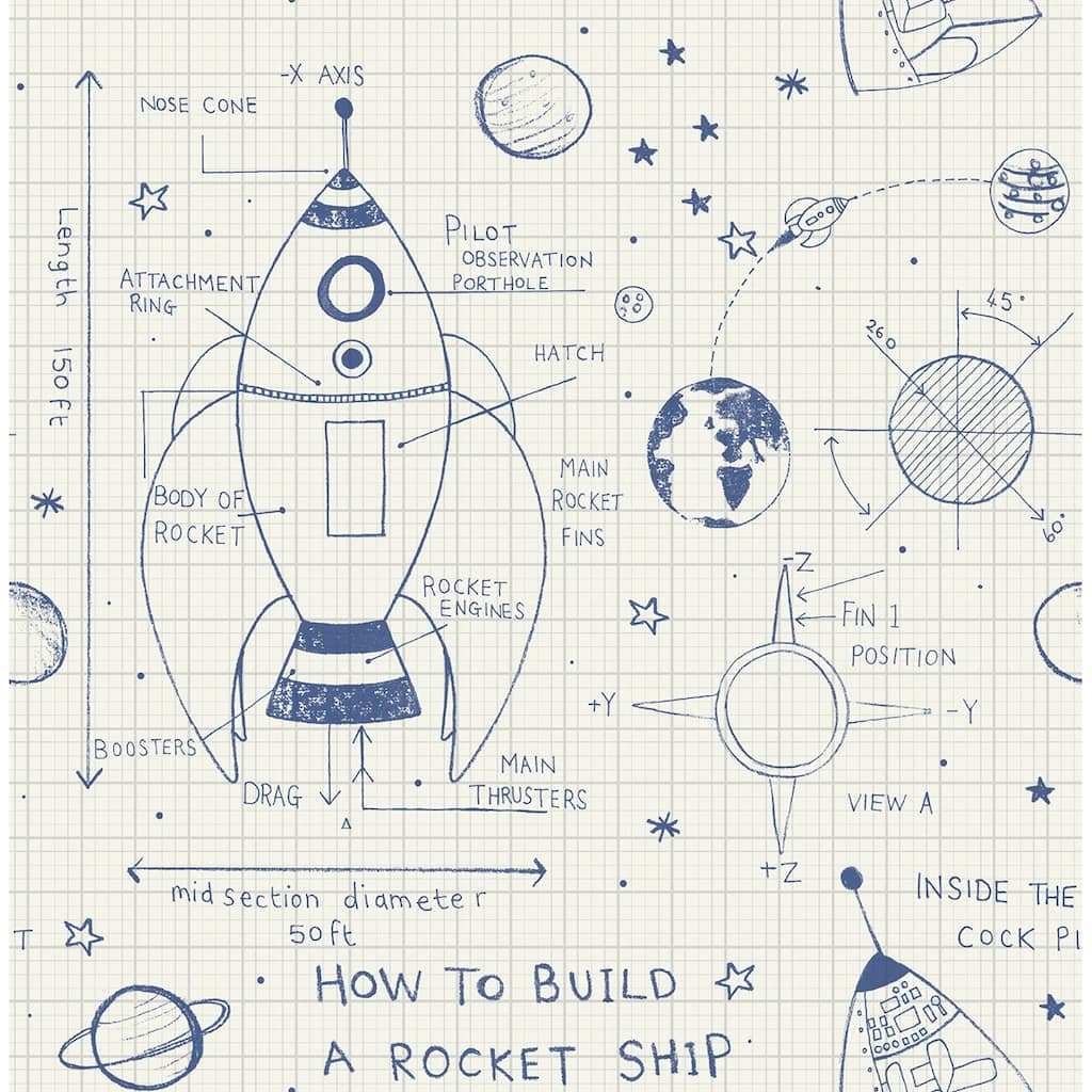 Seabrook Designs Day Dreamers Rocket Ship Unpasted Wallpaper