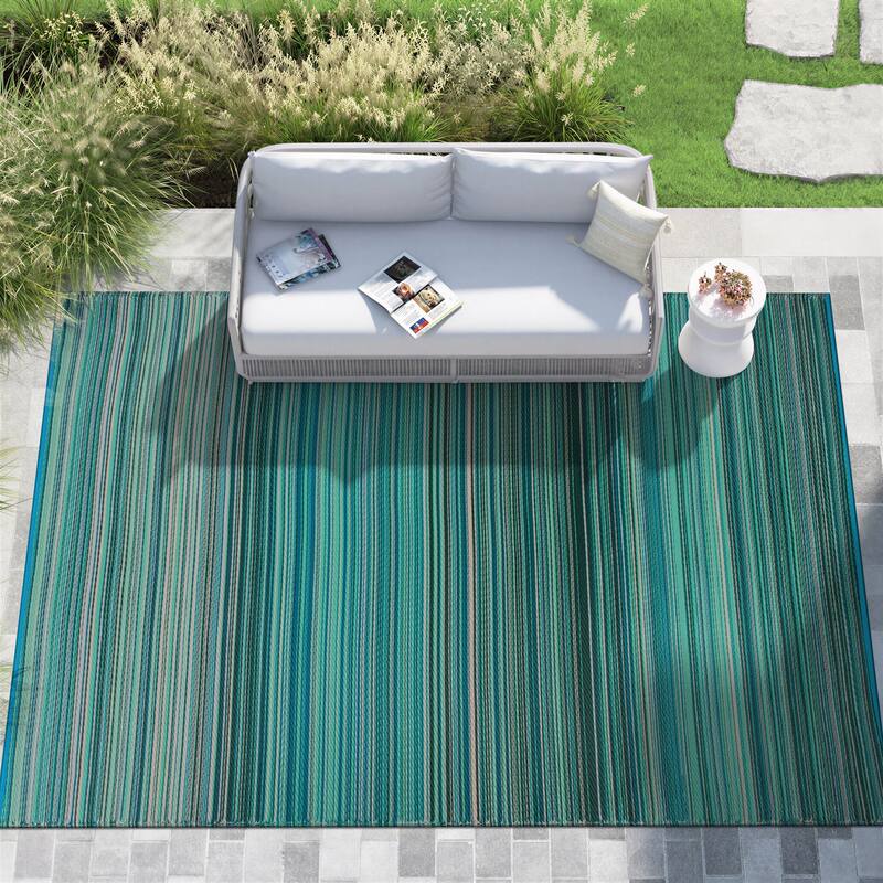 Contemporary Stripe Reversible Plastic Outdoor Rugs - 9' X 18'