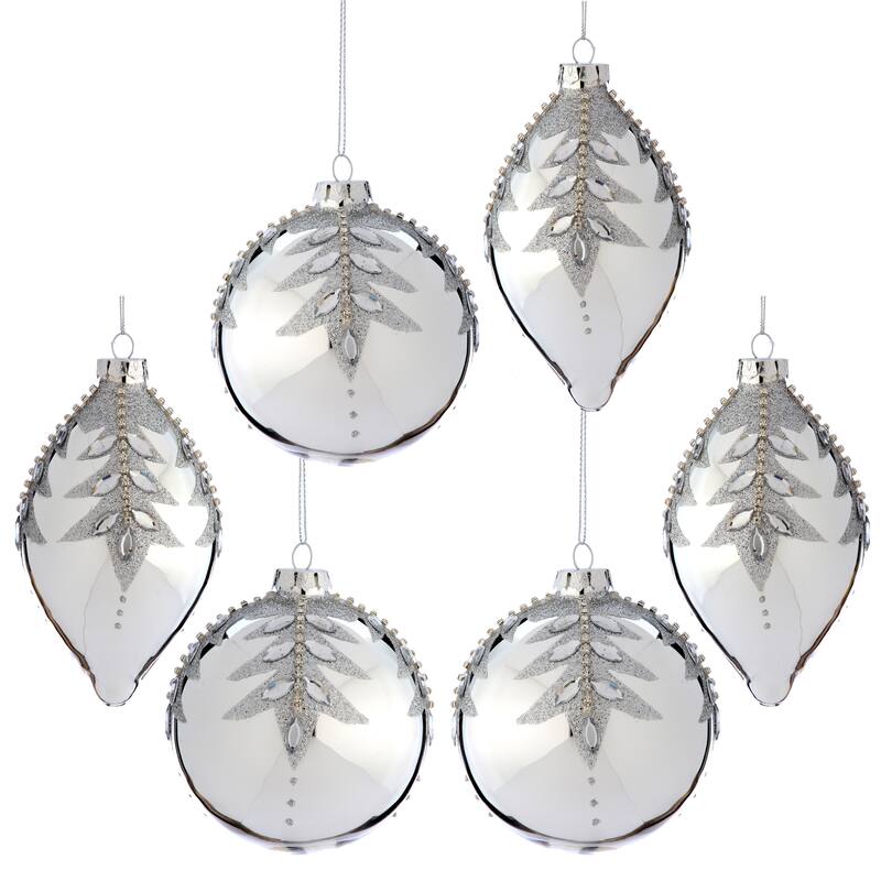 4-5.5" Glass Jewel Ball And Finial Ornament Set of 6