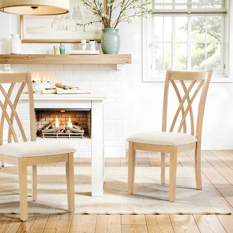 Dining Chairs Set Of 2, Rubberwood Legs With Adjustable Glides