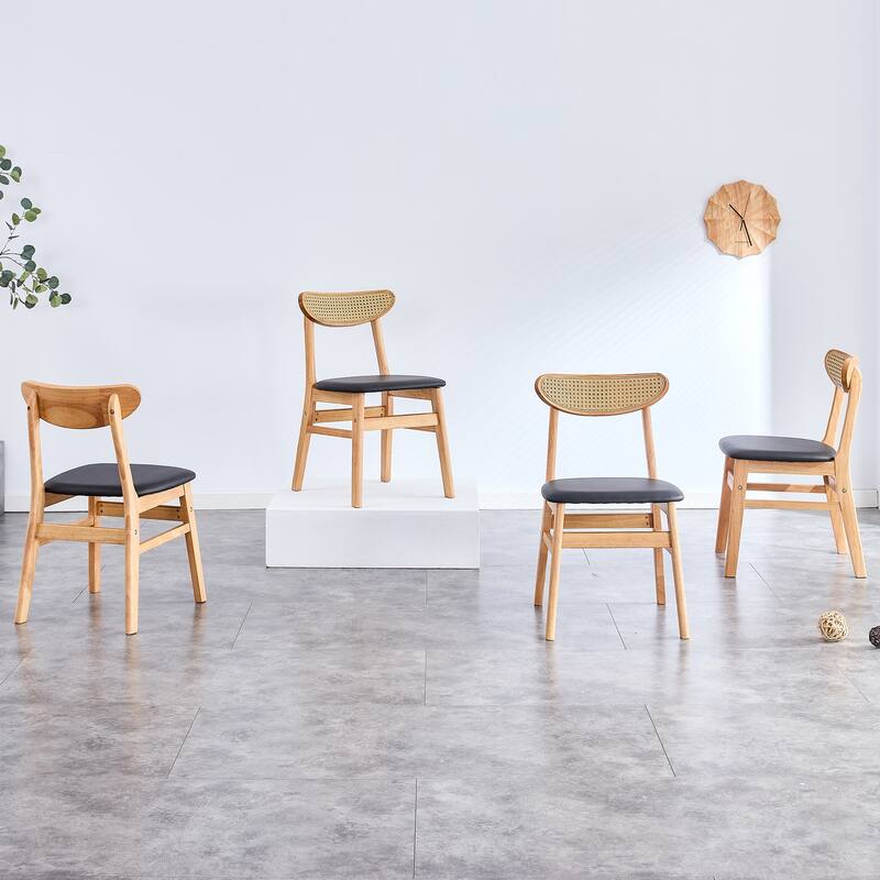 Four stylish and durable solid wood dining chairs with PU cushions
