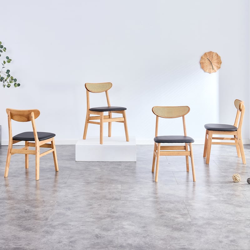 Roomfitters Solid Wood Dining Chairs with PU Cushion and Curved Back, Elegant and Durable for Daily Use, Set of 2