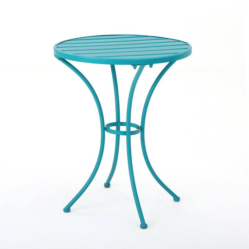 Modern 3-Piece Powder-Coated Iron Bistro Set with Round Slatted Table and Stackable Armchairs for Compact Outdoor Spaces