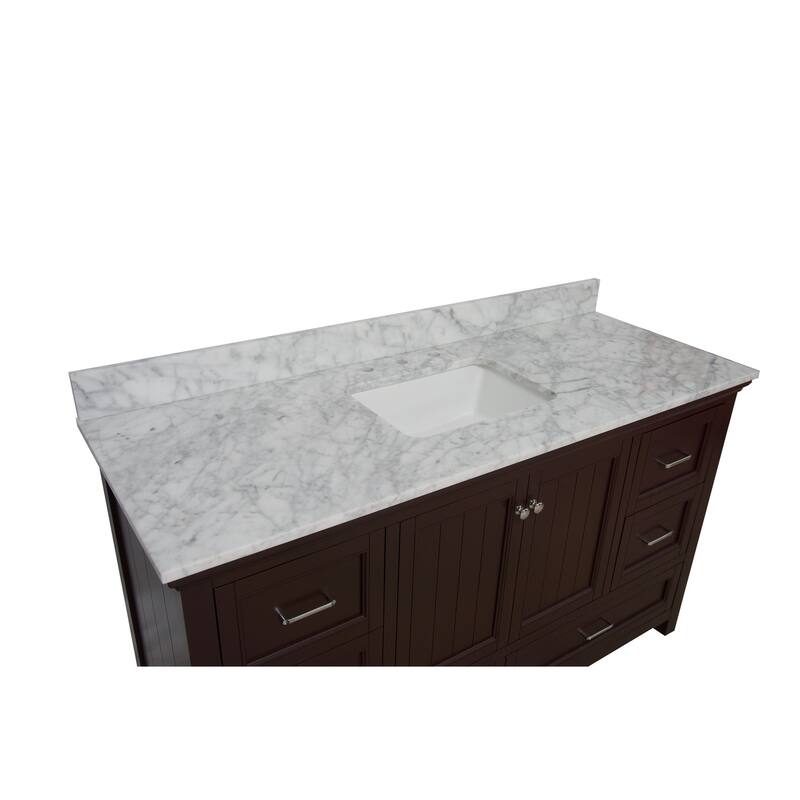 KitchenBathCollection Paige 60" Single Bathroom Vanity with Carrara Marble Top