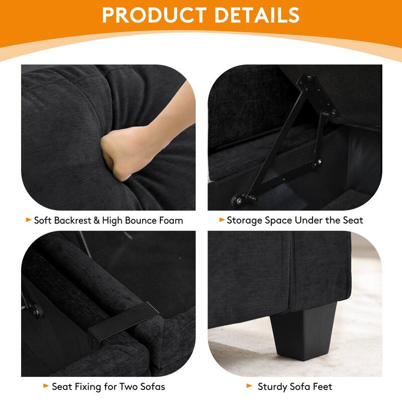 4-Seater Chenille Storage Sofa with Cup Holders