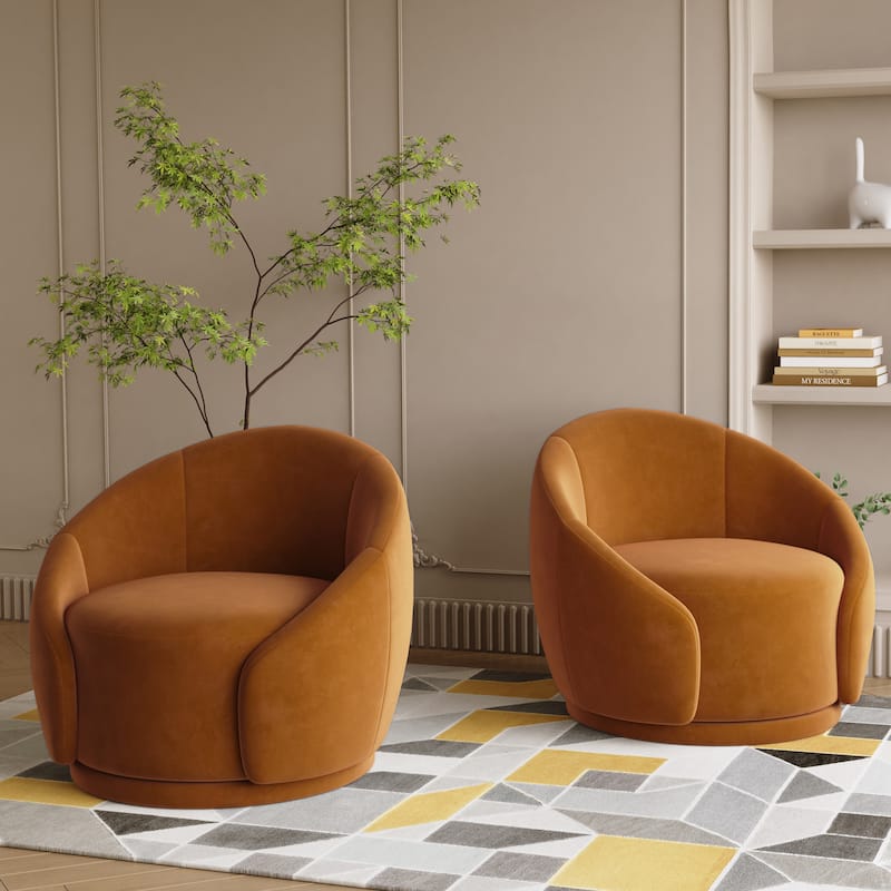 Velvet Boucle Upholstered Accent Chairs Swivel Barrel Chair (Set of 2)