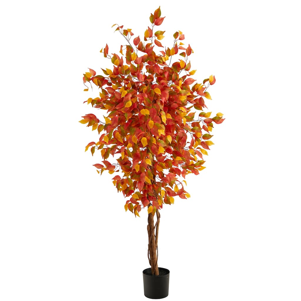 Artificial Fall Tree - 6ft Autumn Tree Indoor Accent Decor - Asian Inspired Faux Tree for Home - Green - 41-50 Inches