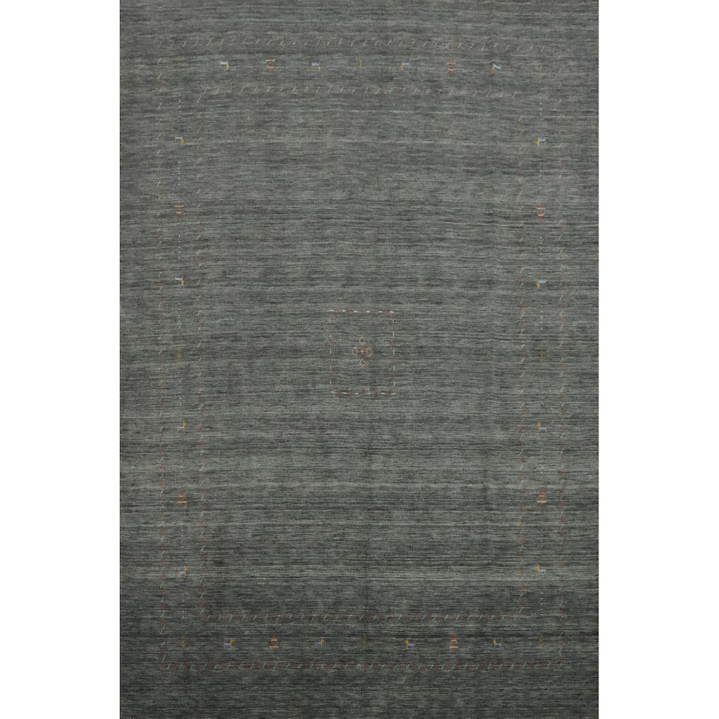 Hand Knotted Oriental 100% Wool Carpet Tribal Animal Pictorial Greys & Charcoal Gabbeh Area Rug - 11' 9'' X 9' 0''