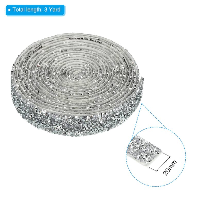 3 Yards Resin Rhinestone Ribbon Crystal Strips Self Adhesive - Silver - 20mm