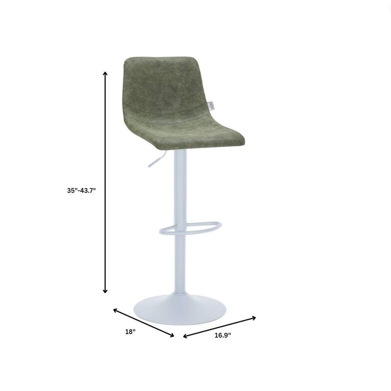 Adjustable Height Bar Stool in Leather Upholstery With White Iron Base Tilbury Collection