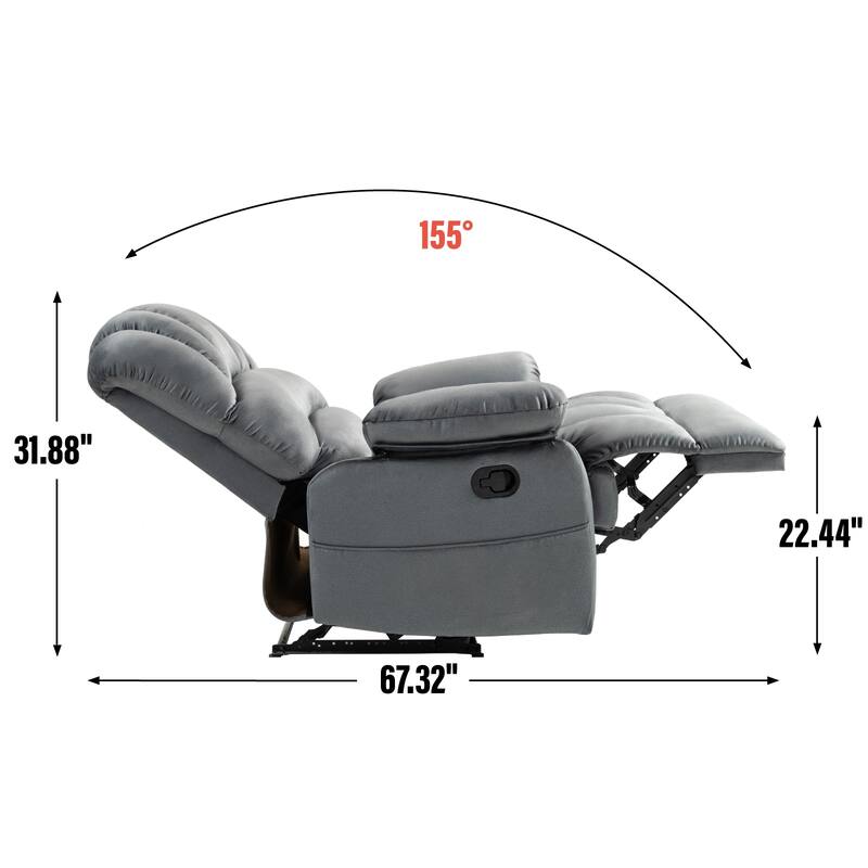 Brown Extra-Large Manual Recliner with 155° Recline Angle and Comfortable Fabric Upholstery