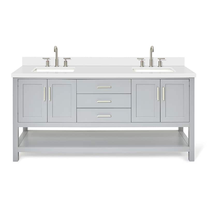 Ariel S073DWQRVO Magnolia 72" Free Standing Double Basin Vanity Set - Grey / Pure White Top - Ash Finish