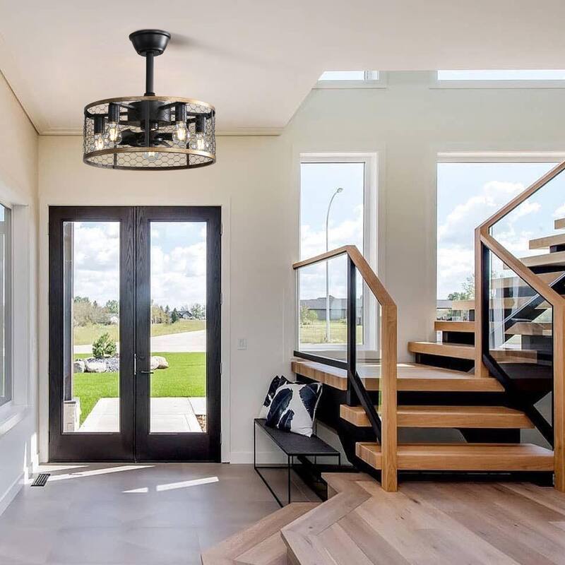 Modern Cage Style Ceiling Fan Light with Lighting and 6-Speed Adjustment, Reversible Motor for Bedroom and Lounge Area