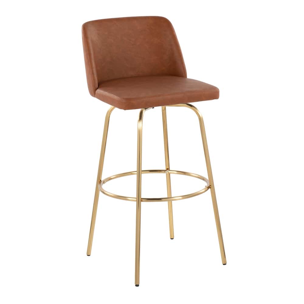 Silver Orchid Vallberga 30" Fixed-Height Bar Stool with Metal Base & Round Gold Footrest (Set of 2)