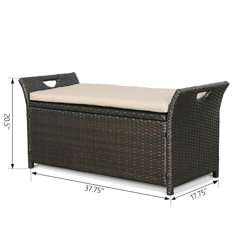 Outdoor Storage Bench Rattan Style Deck Box w/Cushion