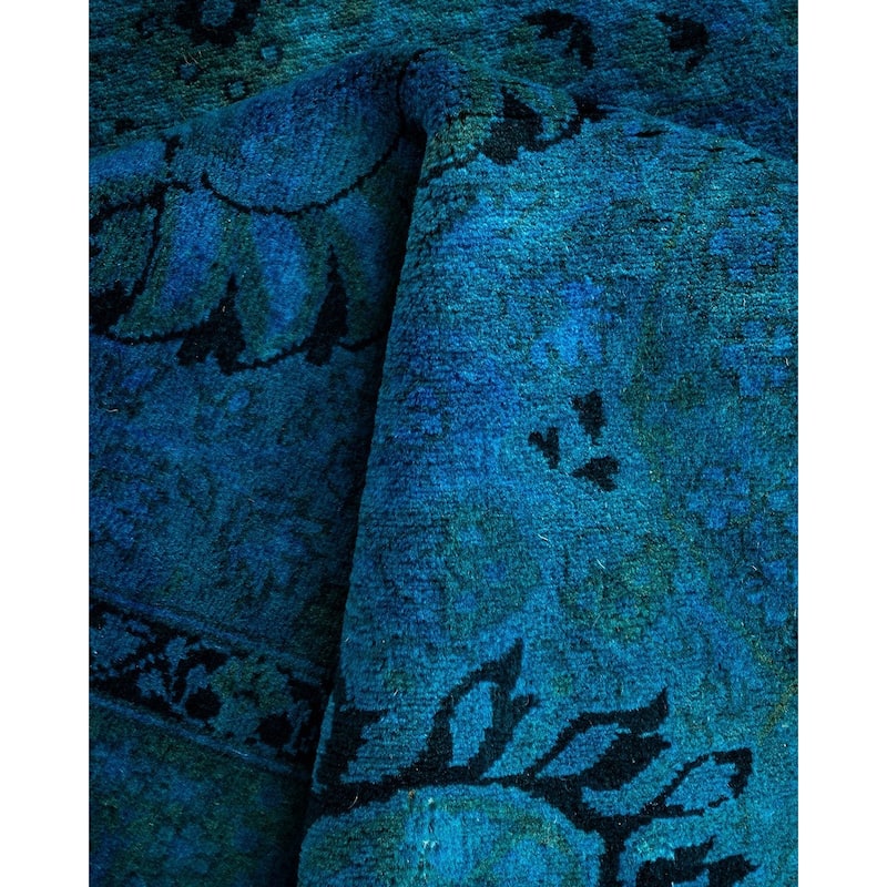 Overton Hand Knotted Wool Vintage Inspired Modern Contemporary Overdyed Blue Area Rug - 3' 1" x 5' 3"