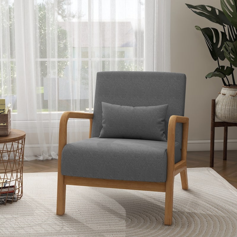 Mid Century Modern Upholstered Wood Frame Accent Chair - Single - Grey-Linen